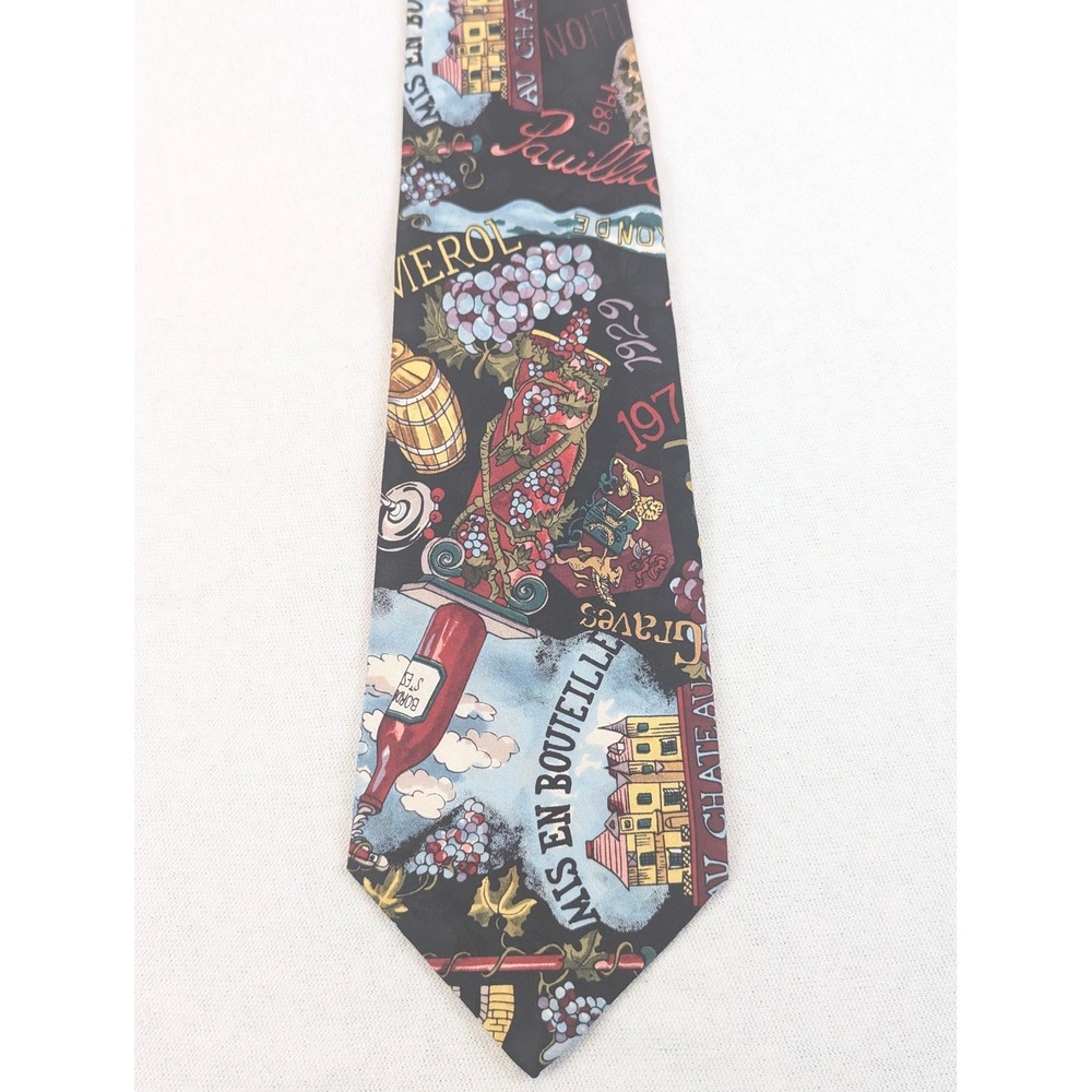 Nicole Miller 1993 Vintage Silk Tie Bordeaux Wine Grapes Novelty Print Mens 1520